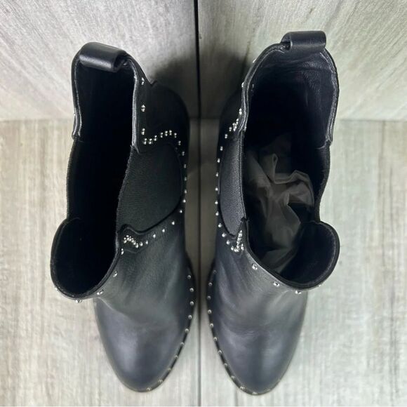 Rebecca Minkoff Edolie Studded Black Leather Block Heeled Boots Women’s Size 9.5 - Picture 5 of 10